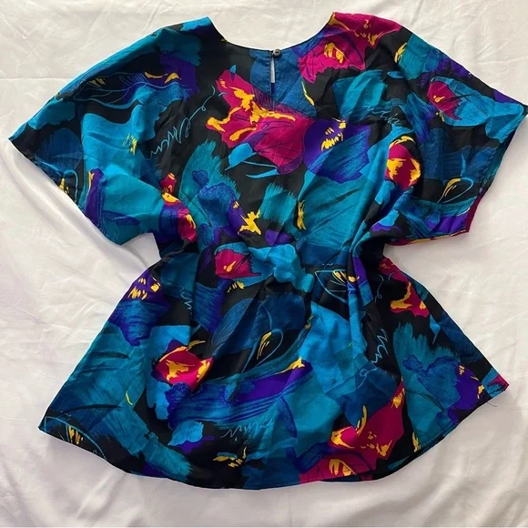 Vintage 80s Mr. Max Abstract Floral Blouse Plus Size 20 - Picture 4 of 7